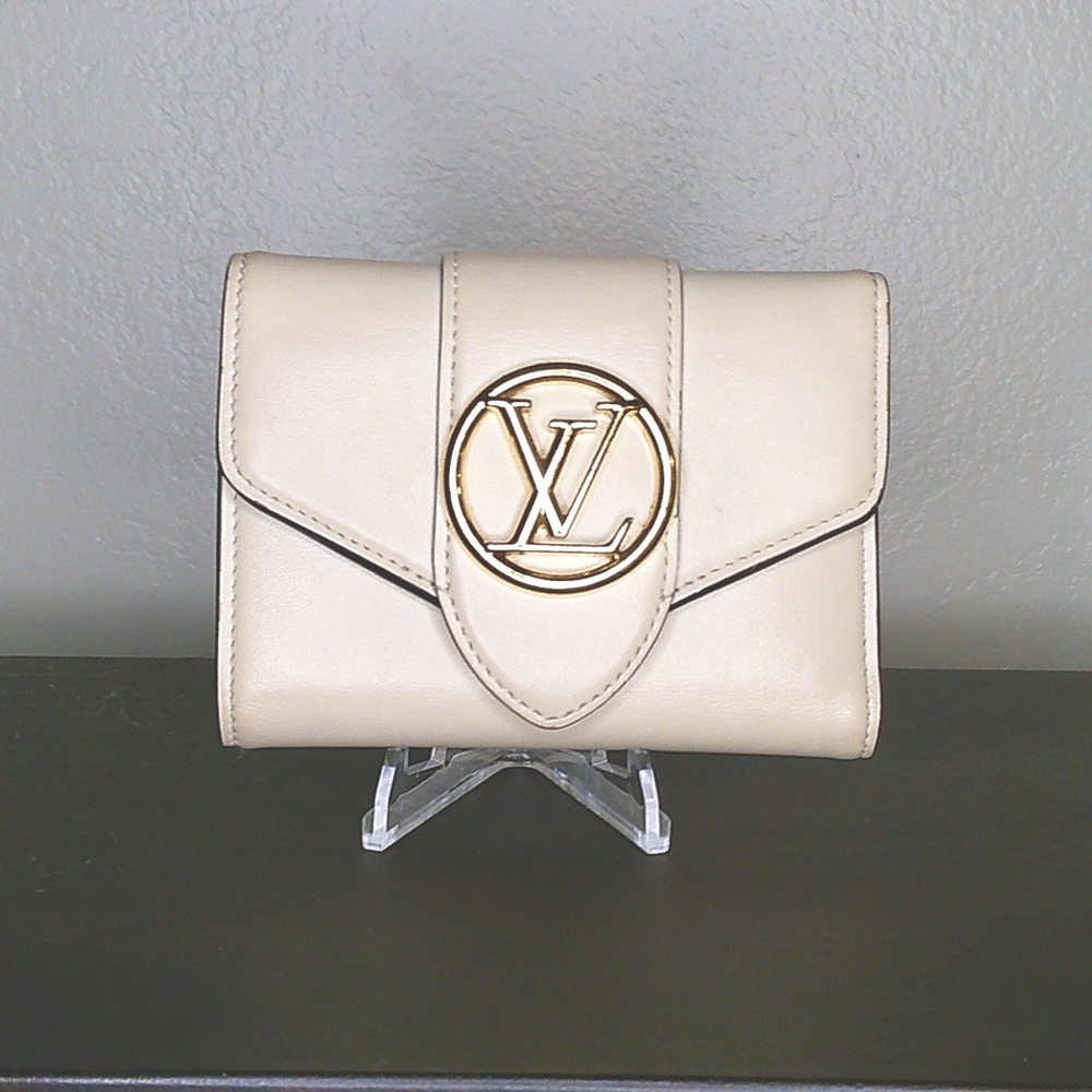 Louis Vuitton LV White Creme Calfskin Pont 9 Compact Trifold Wallet